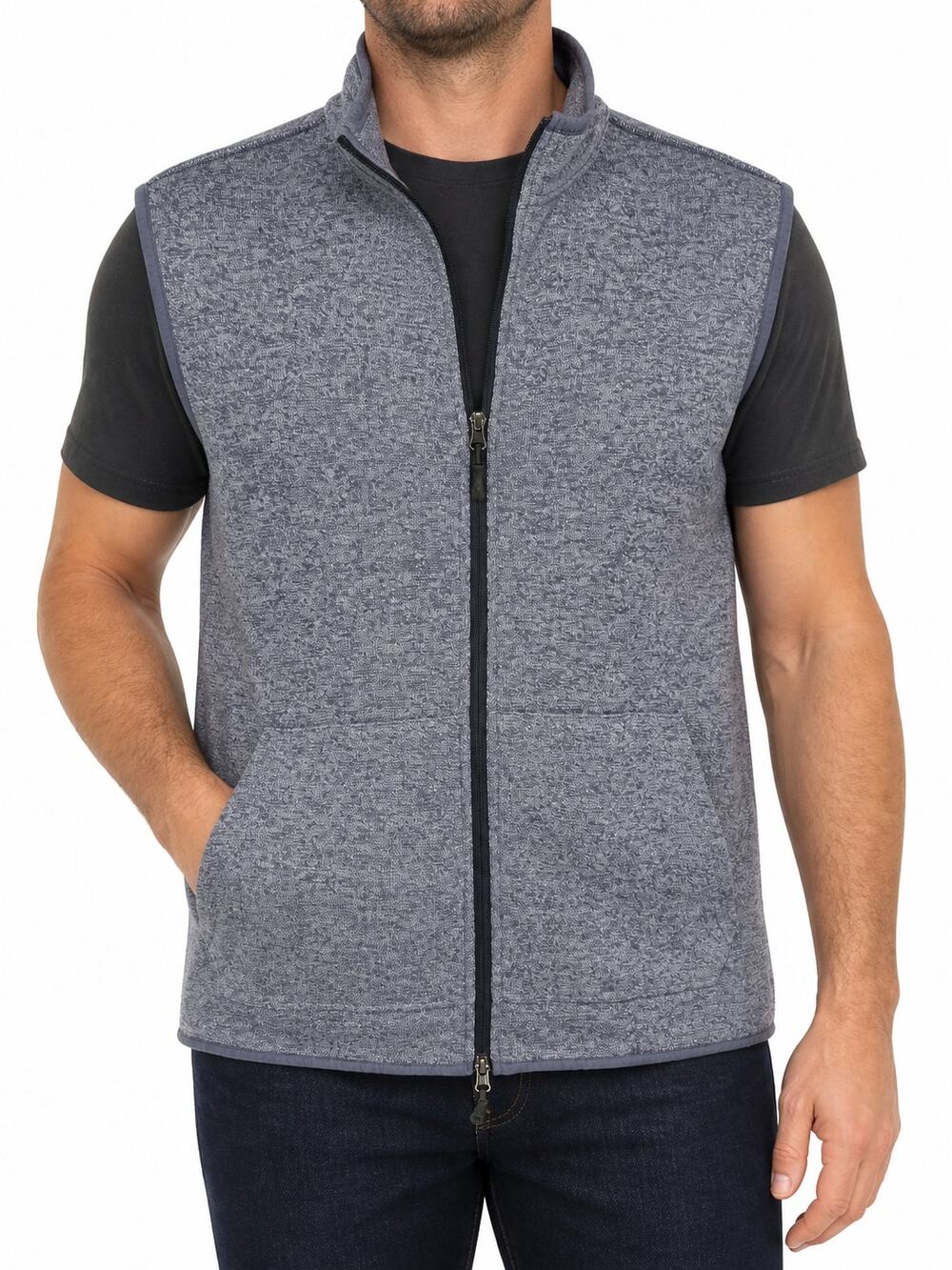 Robert Graham Men's Heather Blue-Gray Mock Neck Zip Vest XL Golf Business Travel